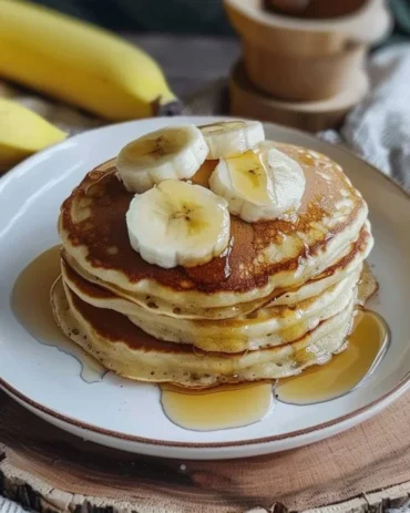 Fluffy 3-ingredient banana pancakes stacked on a plate