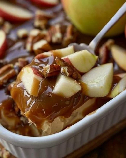 Caramel Apple Cheesecake Dip 2 Caramel Apple Cheesecake Dip served with fresh apple slices