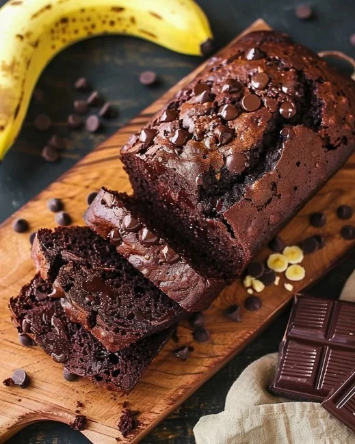Delicious Chocolate Chocolate Chip Banana Bread fresh out of the oven