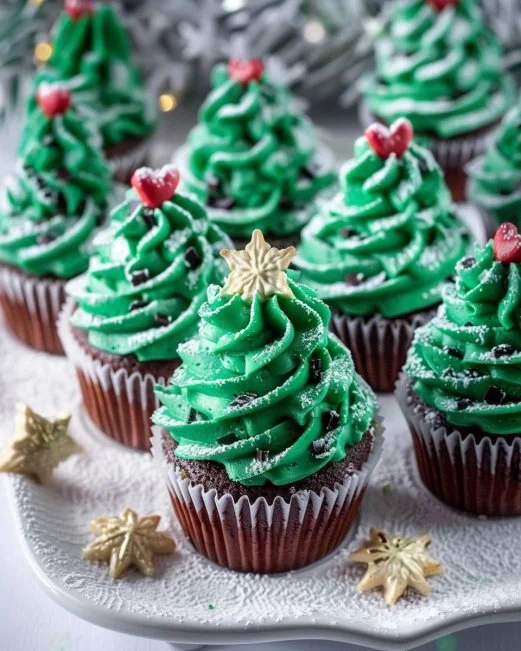 Christmas Tree Cupcakes 2 Delicious Christmas Tree Cupcakes decorated with green frosting and sprinkles