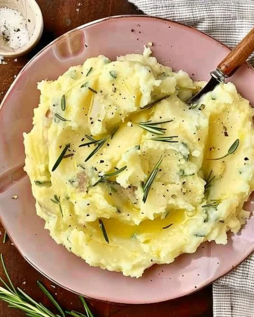 Creamy Rosemary Garlic Mashed Potatoes 2 Creamy rosemary garlic mashed potatoes served in a bowl