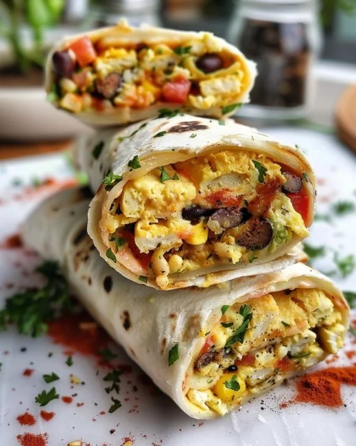 High Protein Breakfast Burritos 2 High protein breakfast burritos filled with eggs, beans, and veggies