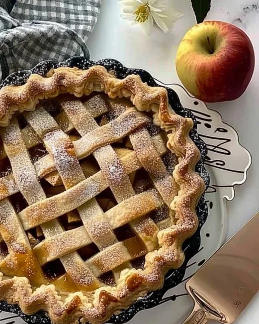 Delicious homemade apple pie with golden crust and fresh apple filling