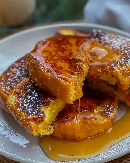 Pumpkin French Toast 2 Delicious Pumpkin French Toast topped with maple syrup and spices