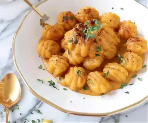 Pumpkin Gnocchi 2 Delicious homemade pumpkin gnocchi served with sage butter sauce