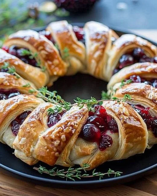Turkey Cranberry Crescent Ring 2 Turkey Cranberry Crescent Ring baked and garnished on a festive table