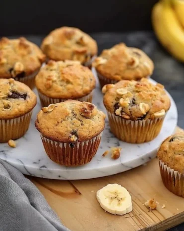 Freshly baked vegan banana muffins cooling on a wire rack