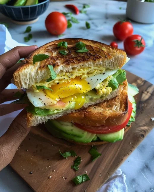 Vegetarian Breakfast Egg Sandwich 2 A delicious vegetarian breakfast egg sandwich filled with fresh vegetables and eggs.