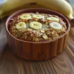 Wholesome banana bread baked oats, fresh and ready to enjoy in a bowl