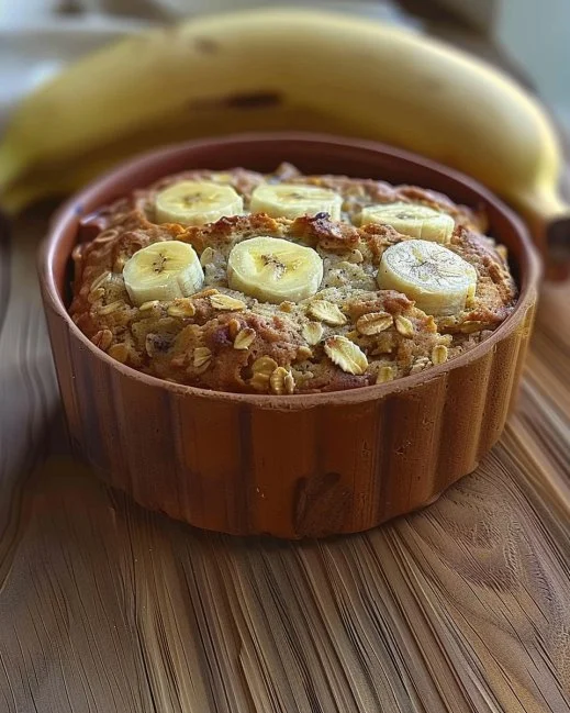 Wholesome banana bread baked oats, fresh and ready to enjoy in a bowl