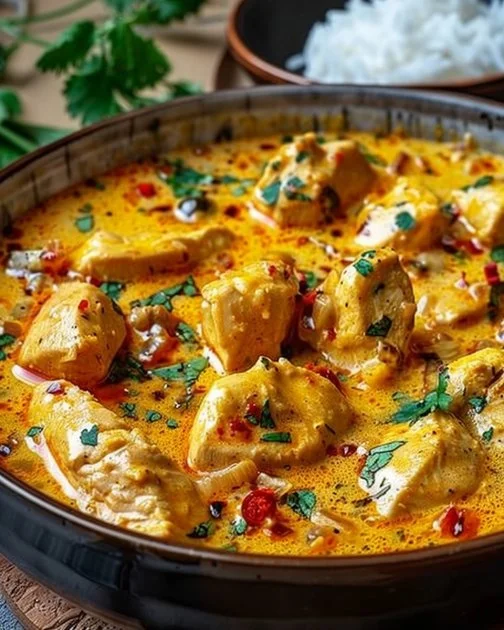 Creamy Coconut Chicken Curry 2 Bowl of creamy Coconut Chicken Curry with fresh herbs and spices