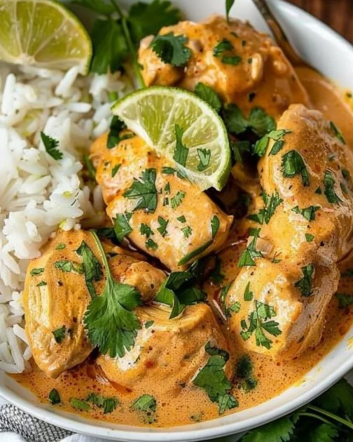 Crockpot Coconut Lime Chicken 2 Delicious Crockpot Coconut Lime Chicken garnished with fresh lime and cilantro