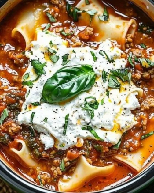 Crockpot Lasagna Soup 2 Bowl of delicious Crockpot Lasagna Soup topped with cheese and herbs