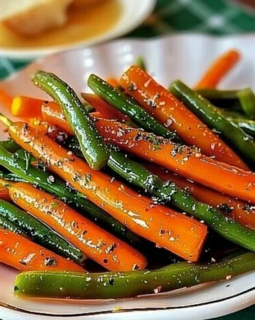 Honey glazed carrots and green beans served as a healthy side dish