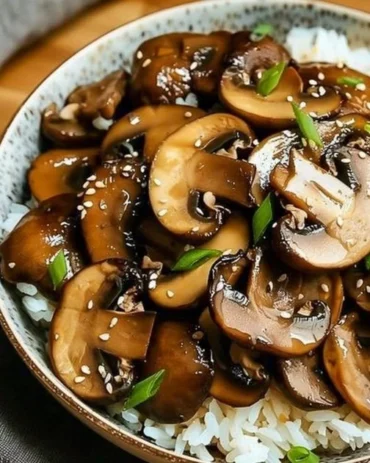 Delicious Japanese miso mushrooms garnished and served in a bowl