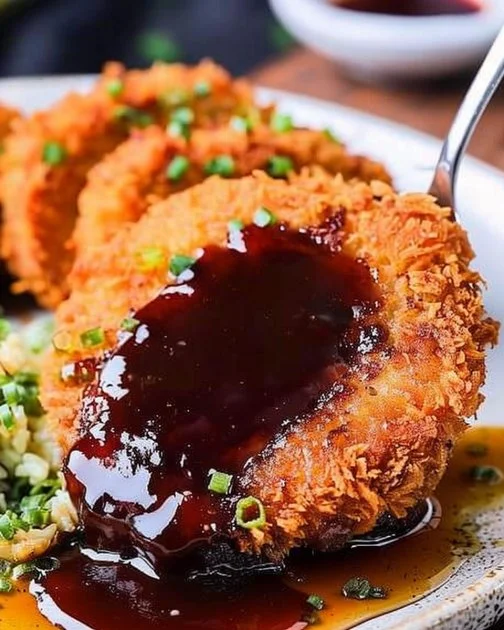 Menchi Katsu 2 Delicious Menchi Katsu, a Japanese dish featuring breaded ground meat patties.