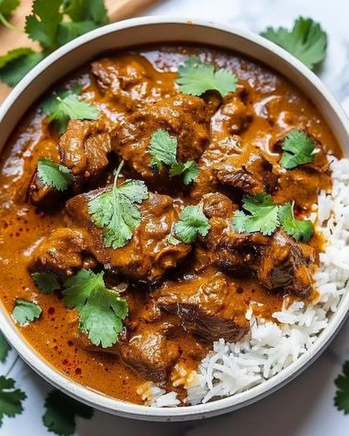 Slow Cooker Beef Coconut Curry 2 Delicious slow cooker beef coconut curry served in a bowl.