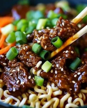 Delicious slow cooker beef ramen noodles served in a bowl